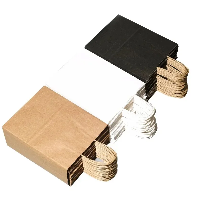 Wedding/Event Supply Store - 100個入り／セット、取っ手付きの無地のクラフト紙製ギフト包装袋。衣料品店、結婚式、クリスマス用品、ハンドバッグのセットなどに。