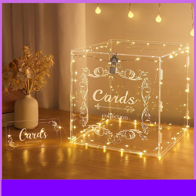 1pc アクリルウェディングカードボックスロック付きクリア貯 - Wedding Card Box のレビューと価格