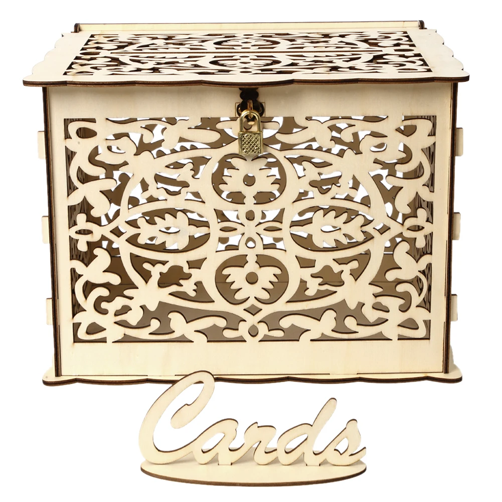 木製の結婚式のカードボックス、封筒のサインカード、花のパター - Wedding Card Box のレビューと価格