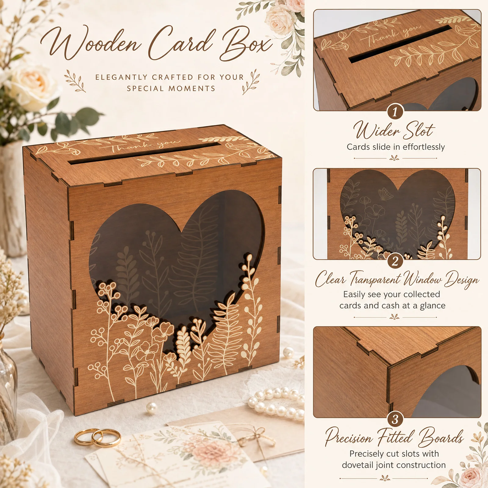 木製のカードボックス。結婚式の招待状や封筒、お金などを収納で - Wedding Card Box のレビューと価格