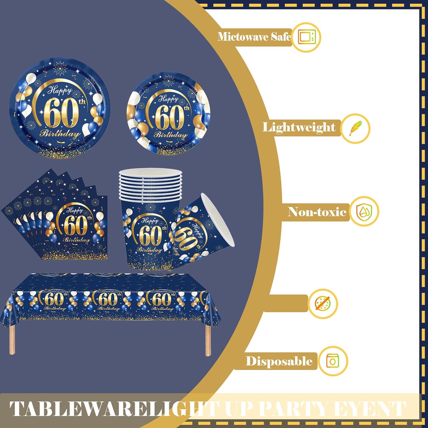 ネイビーブルーゴールド60歳の誕生日の装飾、テーブルクロス、 - Table Number Gold のレビューと価格