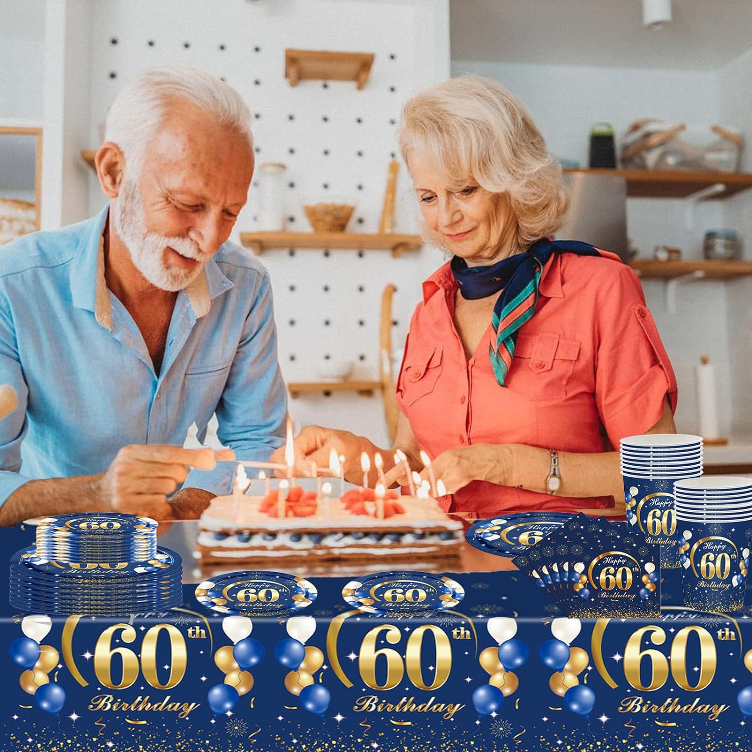 ネイビーブルーゴールド60歳の誕生日の装飾、テーブルクロス、 - Table Number Gold のレビューと価格